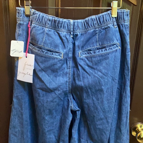 Free People Rider Suit Denim Blue Jeans Size M Wide Leg Pants Only - Picture 13 of 17